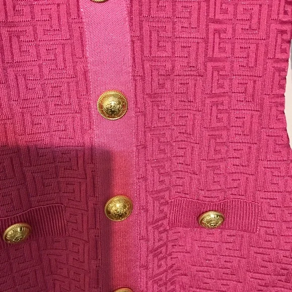 Balmain Fuchsia Cardigan dress with Gold Accents - Picture 3 of 8